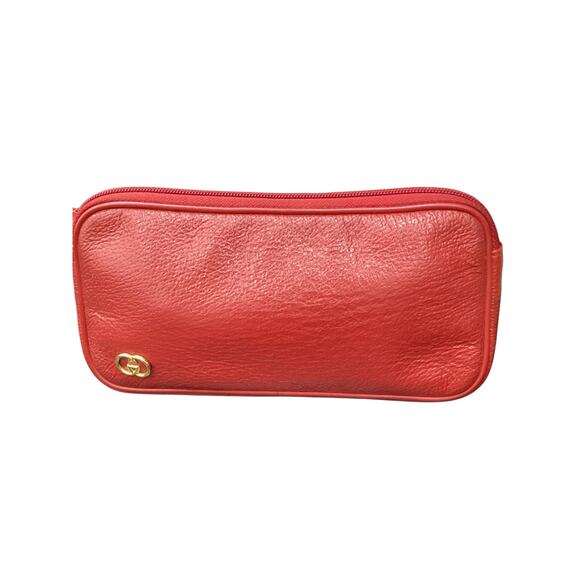 Vintage Gucci Cosmetic Bag Women’s One Size Leather Gold Tone GG Red Gorgeous! - Picture 2 of 9